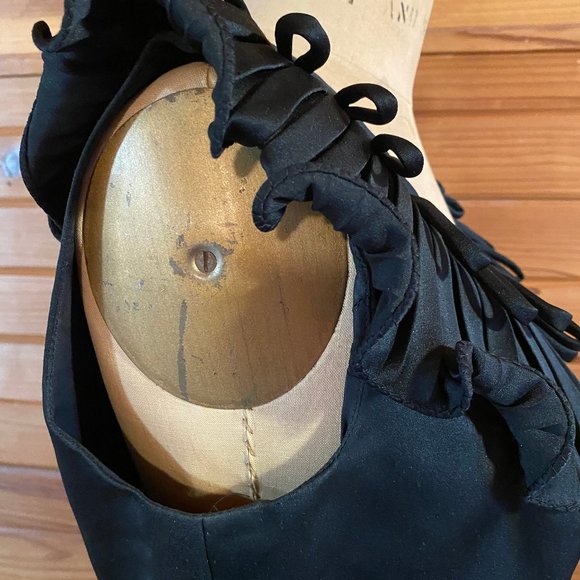 Vintage 60s Retro Cocktail Ruffled Satin Party Dress - Picture 4 of 6